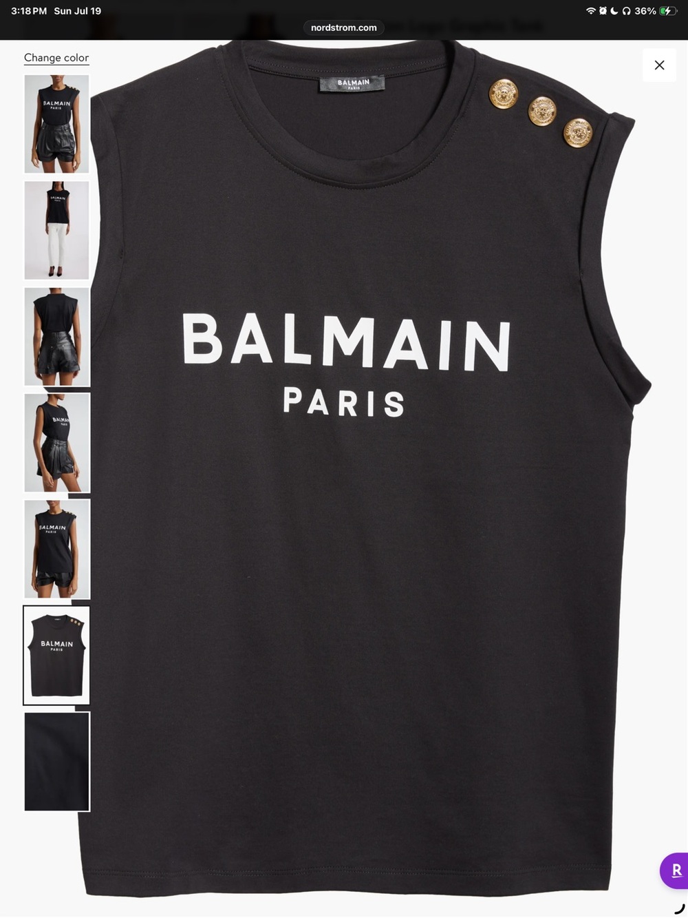 Balmain Black Logo Muscle Tee with Gold Button Detail